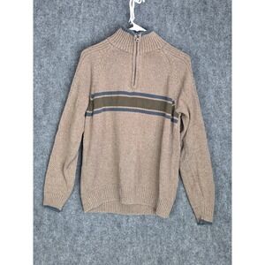 Columbia Mens Pullover Sweater Mock Neck 1/4 Zip Striped Beige Brown Casual Work
